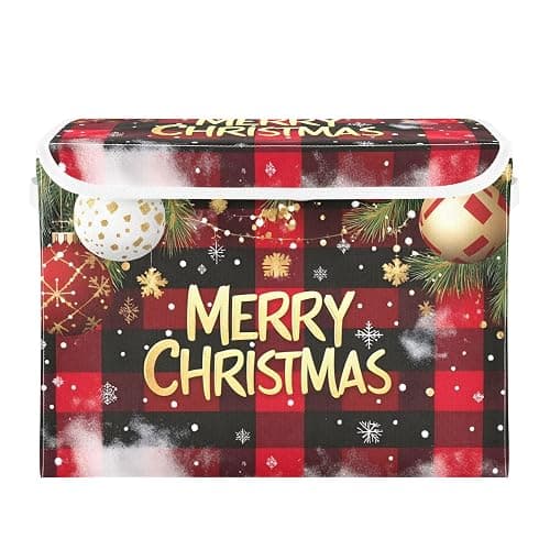 Bolaz Storage Bins with Lids and Handles,Christmas Red Plaid Storage Box Storage Basket with Cover Collapsible Organizer Containers for Home Closet, Shelves thumbnail 4