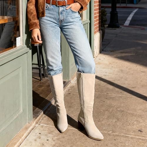 DREAM PAIRS Women's Knee-High Boots, Comfortable Chunky Block Heel Pointed Toe Pull On Side Zipper Suede Slouch Riding Boots thumbnail 3