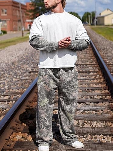 Piuntersite Men's Camo Sweatpants Loose Fit Joggers Waist Pockets Quick-Dry Hunting Hiking Workout Athletic Pants thumbnail 7