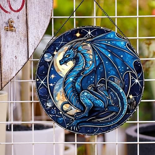 Payutou Celestial Dragon Pattern Suncatcher Stained Glass,Hanging Stained Glass for Windows,20cm/7.87inch Sun Catcher Garden Hangings Ornaments Halloween Fall Christmas Decor for Home thumbnail 6