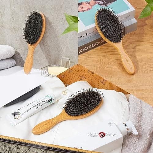 Vista Boar Bristle Hair Brush, Bamboo Paddle Hair Brush with a tail comb for Women, Men and Kids,Reduce Frizz and Adds Shine, Detangler Hairbrush for Thick Curly Thin Long or Short Hair thumbnail 8