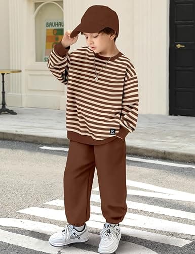 TALLWH Toddler Boy Clothes, 2-5 Years Long Sleeve Striped Pullover Sweatshirt & Solid Jogger Pants Set Baby Boy Outfits 2PCS thumbnail 3