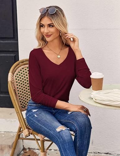 Zeagoo 3 Pack Long Sleeve Shirts for Women V Neck Casual Fall Tops S-XXL | Shirts for Teacher, Soft Vneck Basic Tee, Business casual Outfit, 2026 Fall Fashion Clothes thumbnail 3