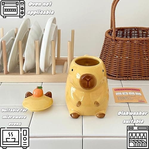 LLFH Capybara Mug Capybara Gifts Tumbler 16 Oz Ceramic Coffee Mugs With Lid Tea Kapibara Cup Funny Unique Gift （Yellow） thumbnail 4