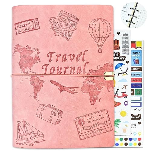 Tolivip Travel Journal for Women Men and Couples, Leather Travel Notebook with Prompts, Travel Memory Book & Adventure Book (Pink) - Image 1