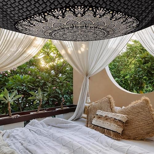 Edeesky Black Golden Mandala Tapestry Wall Hanging Psychedelic Medallion Wall Tapestry Aesthetic Indian Hippie Decor Bohemian Wall Art Boho Home Decoration Blanket for Bedroom,Living Room,Dorm thumbnail 5