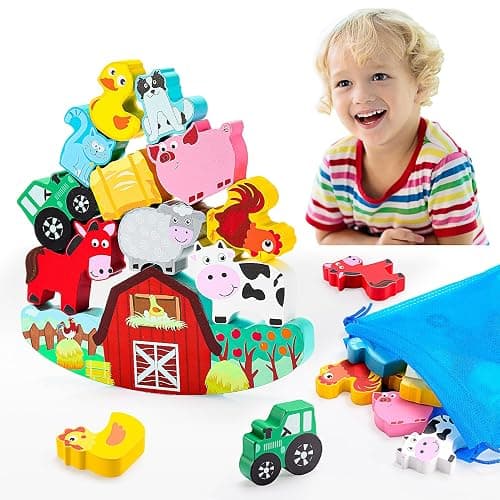 IPOURUP Montessori Toys for Kids 3-7 Wooden Farm Animal Blocks Stacking Games Educational Toy for 3 4 5 6 Year Old Girls Boys Christmas Birthday Gifts for Grandkids Toddler Balance Game Girls Age 3-5 - Image 1