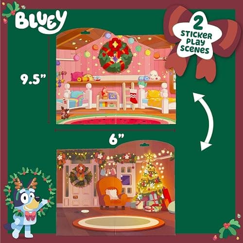 Bluey Holiday Sticker Playset, 50+ Repositionable Stickers, Double-Sided Play Scene, Christmas Toys & Games, Stocking Stuffers, No-Mess Toddler Travel Toys, Holiday Road Trip Activities for Kids thumbnail 3