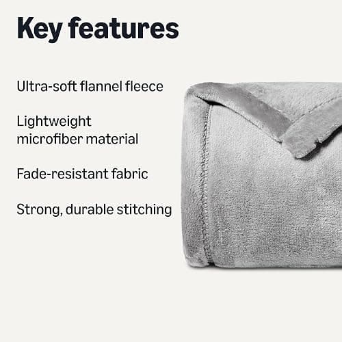 Amazon Basics Soft Fleece Throw Blanket, Lightweight Cozy Blanket for Couch & Sofa, 50 x 60 Inches, Gray thumbnail 2