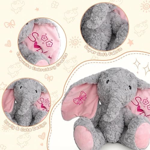 Personalized Elephant Stuffed Animals, Plush Elephant with Embroidered Name & Icon Stuffed Elephants Toys for Babies, Birthday Baby Shower Christmas Boy Girl Newborn Customized Keepsake Plush Gifts thumbnail 5