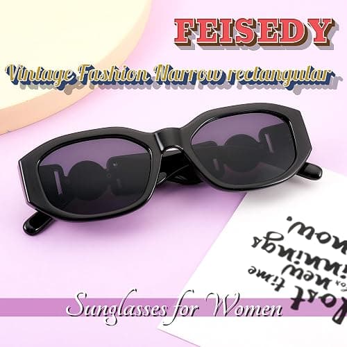 FEISEDY Retro Trendy Rectangle Sunglasses Women Men Vintage 90s Small Narrow Square Sunglasses B2322 thumbnail 7