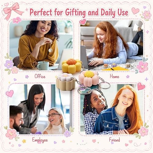 Kenning 20 Pcs Floral Clicker Fidget Keychain, 3D Sensory Clicker Fidget Decompression Button Stress Relief Teacher Appreciation Week Gifts for Women, Birthday, Summer, Office Party Favors thumbnail 7