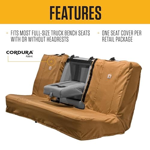 Carhartt Universal Nylon Duck Canvas Automotive Bench Seat Covers, Durable Fitted Full-Size Bench Seat Protection with Rain Defender, Carhartt Brown thumbnail 2