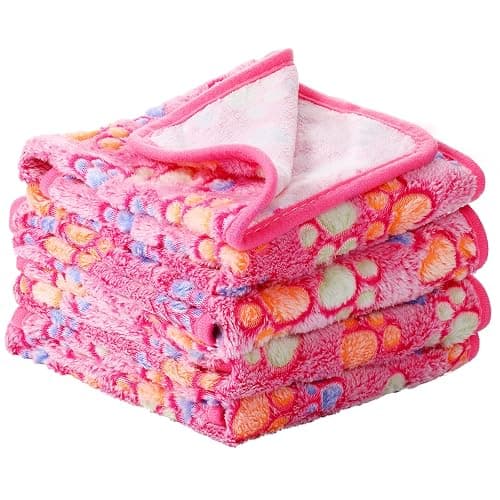 Tatuo 4 Pack Fleece Dog Blankets for Puppy Cats Multi-Size Sleep Mat for Pet Guinea Pig Soft Washable Warm Crate Bed Puppy Teething Toys Print Pattern Blanket Indoor(Pink,24 x 16 Inch,Paw) - Image 1