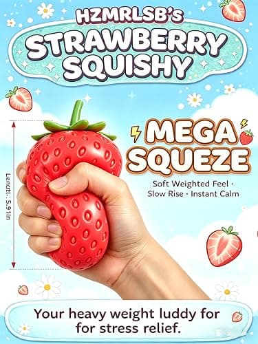 Realistic Strawberry Slow Rising Stress Ball, 2 Sizes 5.9/3.9 Inch Soft Squeeze Fruit Fidget Toy, Anxiety Relief Sensory Squishy Toy for Adults Kids, Party Favor & Desk Decor (Large-1PCS) thumbnail 7