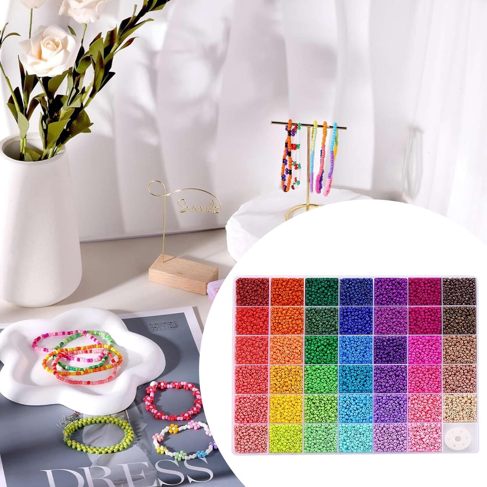 41 Colors Pony Beads, BetterJonny 3mm Glass Seed Beads Bracelet Necklace Beads with String Colorful Pony Seed Bead Small Rainbow Bead with Storage Box for DIY Jewelry Craft Making thumbnail 9