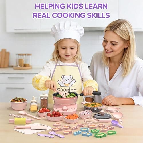 Gotoofun Kids Real Cooking Set with Mini Electric Stove, 45 PCS Montessori Mini Cooking Set with Safe Knife & Kitchen Tools, Cooking Set for Beginner Chef Ages 6-12 Boys & Girls thumbnail 6