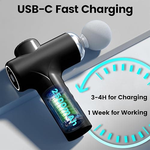 Fnggd Massage Gun, Quiet Operation Massager, Massager with 4 Heads, 460g Mini Massage Gun with 6 Speeds - Black thumbnail 6