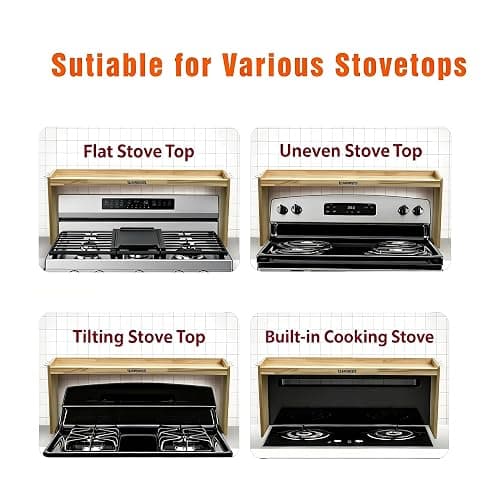 SEAHIXUSS Bamboo Wood Over the Stove Spice Shelf for Kitchen Storage, 31.5" Spice Rack Organizer Stove Top Shelf with 6 hooks, 11.4" Height Extra Oven Back Sink Countertop, Easy to Assemble thumbnail 2