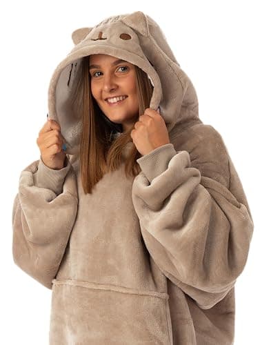 Pusheen Womens Wearable Hooded Blanket | Ladies Embroidered Cat Fleece Hoodie in Brown | Cozy Pullover Loungewear thumbnail 8