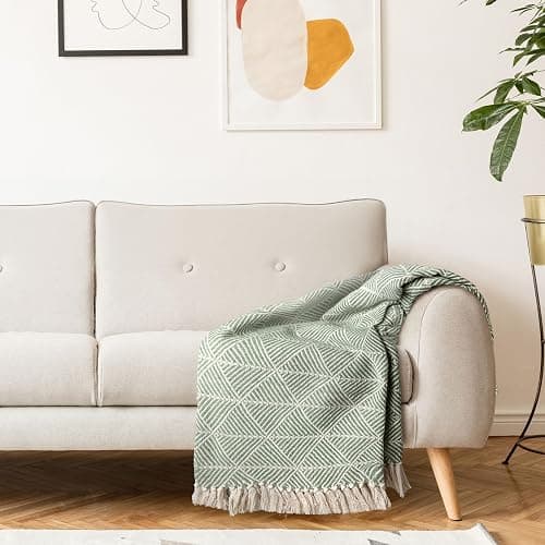 Emma Barclay Throw Blanket For Sofas Bed Extra Large Recycled Cotton Throws For Settees In Pistachio Green Throw Scandi Woven Blankets - Zahra Collection 50" x 60" (127cm x 152cm) Pistachio Green thumbnail 5