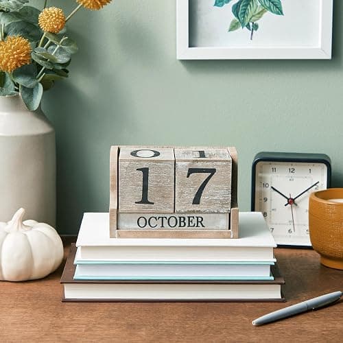 Wooden Perpetual Block Calendar for Desk, Wood Month Date Display Blocks for Teachers, Students, Classroom, Rustic Farmhouse Office Decor, Desk Accessories (5 x 4 In) thumbnail 3