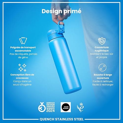 ION8 Gourde Inox Léger 1 Litre, Non Isolé, Anti-Fuite, Facile à Ouvrir, Verrouillage Sécurisé, Lavable au Lave-Vaisselle, Poignée de Transport, Acier Inoxydable, 1200ml, Bleu thumbnail 7
