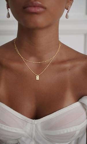 Rotnso Initial Necklace for Women, 14K Real Gold Plated Layered Letter Pendant Necklace Set Dainty Capital Monogram Choker Trendy Personalized Tiny Alhpabets A-Z Tag Charm Name Necklace Jewelry Gift thumbnail 3