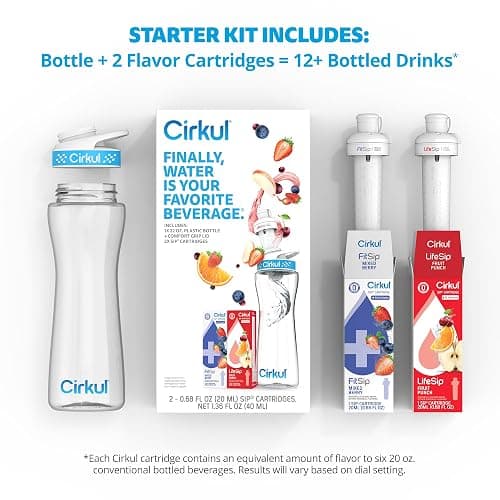 Cirkul 22oz. BPA-Free Plastic Water Bottle Starter Kit with Blue Lid, 2 Flavor Cartridges (1 LifeSip Fruit Punch, 1 FitSip Mixed Berry) No Sugar, Zero Calorie Drink Mix thumbnail 2