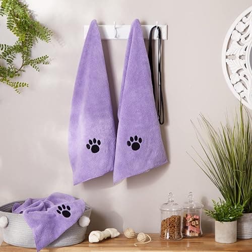 Bone Dry Pet Grooming, Embroidered Microfiber Towel Drying Collection, 15x30, Lavender thumbnail 5