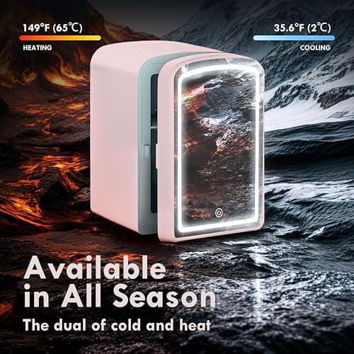 COYCYQI 4L Mini Skincare Fridge with Dimmable LED Mirror, Portable Beauty Refrigerator for Makeup, Cosmetic, Personal Small Refrigerator with Cooler and Warmer for Bedroom, Office and Car(Pink) thumbnail 4