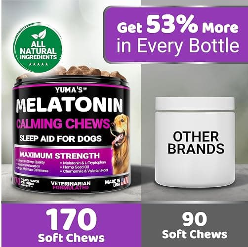 Melatonin for Dogs - 170 Melatonin Chews for Small and Large Dogs - Puppy Sleep Aid - Natural Calming Treats for Stress Anxiety Relief - Canine Sleeping Pills - Thunder, Fireworks, Chewing, Barking thumbnail 5