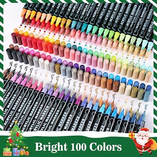 nauets 100 Colors Dual Tip Acrylic Paint Markers, Dot & Fine Tip Acrylic Paint Pens for Rock, Wood, Fabric, Canvas, Glass, Scrapbook, Paper, Ceramic, Egg, DIY Craft Art Gift- Classroom&School Supplies thumbnail 4