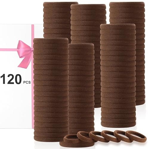 LuSeren 120 Pcs No Damage Hair Ties for Thick Hair, Large Soft Seamless Nylon Hair Elastics for Women, Ponytail Holders, Hair Accessories – brown thumbnail 8