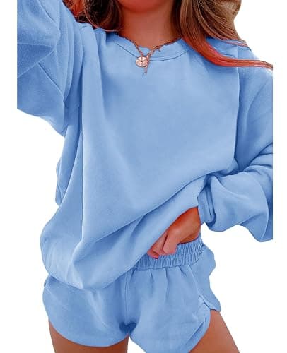SELINK Women 2 Piece Outfits Sweatsuit Casual Long Sleeve Pullover and Shorts Sets Travel Tracksuit - Image 1