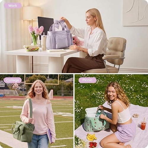 LOVEVOOK Insulated Lunch Box for Women,Adult Lunch Cooler Tote Bag with Bow | Wide Opening Lunch Box,Bow Charm,Large Cup Holder,Leakproof,Teacher,Work,Picnic,Beach,Family,Meal Prep,Gift thumbnail 8