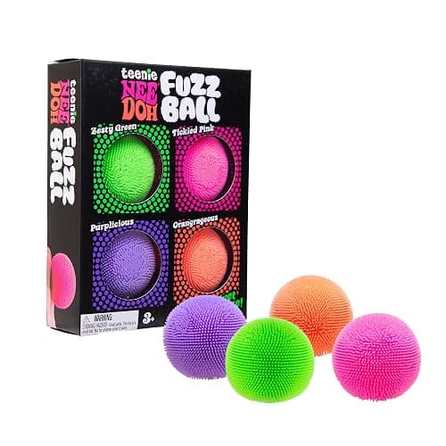Schylling NeeDoh Teenie Needoh Fuzzball 4 Pack - Sensory Squeeze Toy - 1.5" in Diameter - Colors May Vary - Image 1