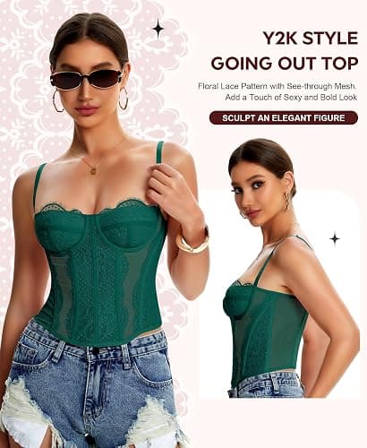 Werkiss Lace Corset Tops for Women Sexy Bustier Top | Adjustable Straps, 3-rows Back Hooks, Soft, Slim Fit, Going Out Top for Party/Concerts/Date Night/Halloween thumbnail 5