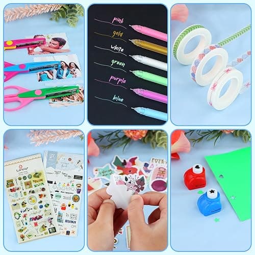 SICOHOME Scrapbook Supplies Kit - Bullet Junk Journaling Scrapbooking Set with Stationery Paper Stickers Tapes Scissors Markers - Birthday Gift for Starter thumbnail 4