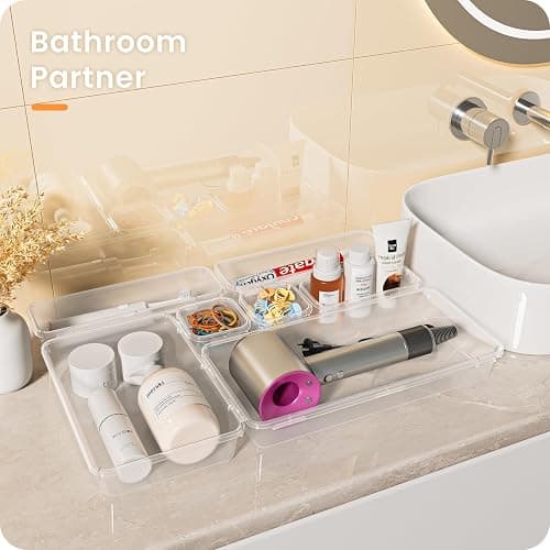 A-LuGei 【Military Grade】 Drawer Organizer, 【𝟱𝗦𝗶𝘇𝗲】 Clear Makeup organizer, 【Holds 177 Items】 Bathroom Organizers and Storage, Plastic Desk Organizer Divider, Organizer Bins for Office Vanity thumbnail 8
