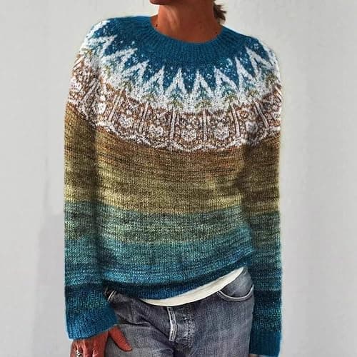 Women's Fair Isle Knitted Sweater Crew Neck Long Sleeve Pullover Soft Warm Retro Pattern Top for Fall Winter Casual Wear thumbnail 2
