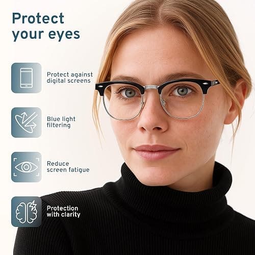 racico Blue Light Glasses for Men & Women - Mixed Material + Metal Frames with UV Protection Coating thumbnail 6