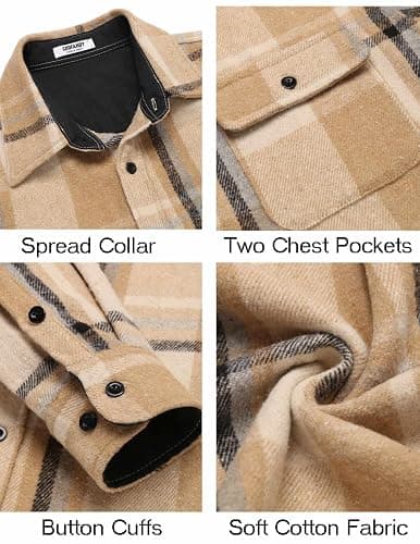 COOFANDY Men's Flannel Shirts Long Sleeve Cotton Plaid Shirt Jacket Casual Button Down Shirt with Pockets thumbnail 5