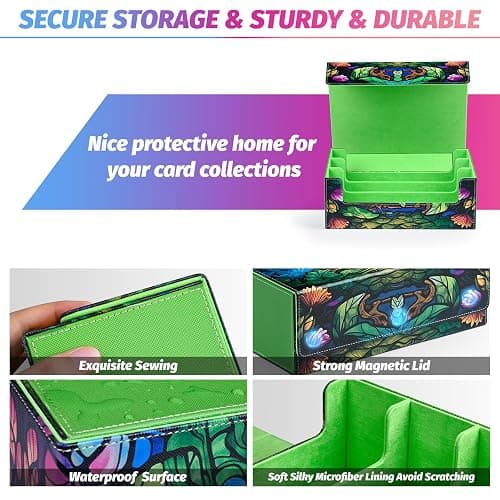 UAONO Card Storage Box for MTG, Trading Card Deck Box Holds 1800+ with 6 Dividers, Leather Printing Magnetic Closure Card Storage Case Fits TCG CCG Sports Cards (Green, Tree) thumbnail 6