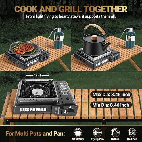 Propane or Butane Stove with Windblocker, Dual Fuel 10,000 BTU Portable Gas stove for Camping, Automatic Ignition Gas Stove with Adapter Hose Carrying Case & Griddle for Hiking (Fuel Not Included) thumbnail 4