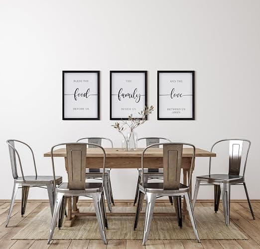 ZAZIWZ Set of 3 Bless The Food Before Us Sign Dining Room Wall Decor 12”x16” Farmhouse Kitchen Wall Decoration for Dining Room Wall Art Framed Wood Signs (bless food sign (black)) - bless food sign (black) thumbnail 6