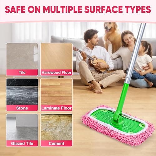 6 Pack Reusable Mop Pads Compatible with Swiffer Sweeper, Pink | Chenille Mop Refill Pads, Dry & Wet Mopping Cloths for Floor Cleaning thumbnail 5