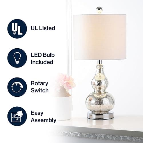 JONATHAN Y JYL1028C Anya 20.5" Mini Glass LED Table Lamp, Transitional, Glam, Midcentury, Modern, Elegant, Office & Living Room, Silver thumbnail 5
