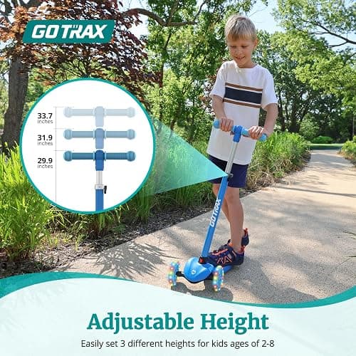 Gotrax KS1 Kids Kick Scooter, LED Lighted Wheels and 3 Adjustable Height Handlebars, Lean-to-Steer & Widen Anti-Slip Deck, 3 Wheel Scooter for Boys & Girls Ages 2-8 and up to 110 Lbs thumbnail 2