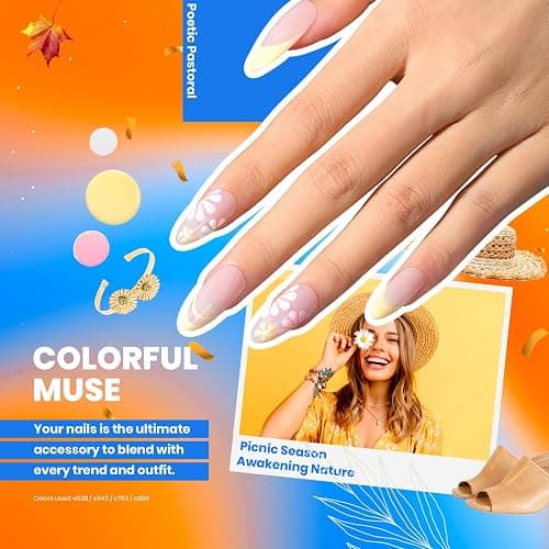 beetles Gel Polish 44pcs Fall Gel Nail Polish Set 36 Colors Brown Burgundy Red Blue Purple Orange Green Black Nude White with Base Coat Glossy Matte Glitter Top Coat Gifts for Women Colorful Muse thumbnail 5